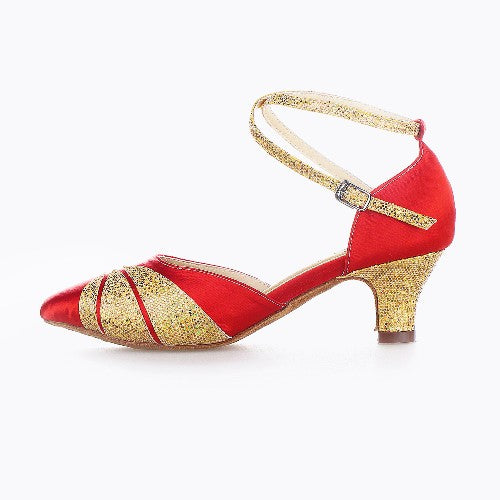 Red Glitter Latin Dance Shoes Satin Suede Solft Sole Ballroom Tango Salsa Modern Dance Shoes