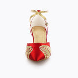<transcy>Zapatos de baile latino con purpurina roja, suela de satén de gamuza, suela de salón, Tango, salsa, zapatos de baile modernos</transcy>