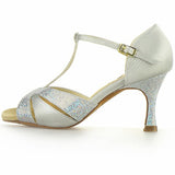 <transcy>Zapatos de baile de satén con lentejuelas para mujer, zapatos de baile de salsa de salón latino de satén a la moda para mujer</transcy>