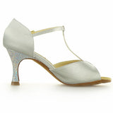 <transcy>Zapatos de baile de satén con lentejuelas para mujer, zapatos de baile de salsa de salón latino de satén a la moda para mujer</transcy>