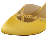 Shining Latin Dance Shoes Women Salas Ballroom Dance Shoes Cuban High Heel Waltz Software Party Shoes Yellow