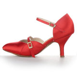Satin Women Salsa Latin Dance Shoes Ladies Girls Ballroom Party Tango Dance Shoes Red Buckle Adjustable