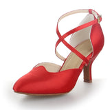 Red Satin Modern Women Salsa Dance Shoes Latin Ballroom Shoes
