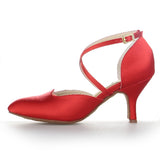 Red Satin Modern Women Salsa Dance Shoes Latin Ballroom Shoes