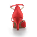 Red Satin Modern Women Salsa Dance Shoes Latin Ballroom Shoes