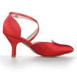 Red Satin Modern Women Salsa Dance Shoes Latin Ballroom Shoes