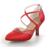 Satin Rhinestone Women Ballroom Latin Tango Modern Dance Shoes