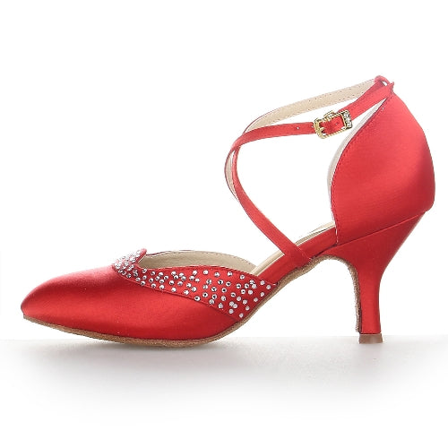 Satin Rhinestone Women Ballroom Latin Tango Modern Dance Shoes