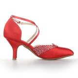 Satin Rhinestone Women Ballroom Latin Tango Modern Dance Shoes