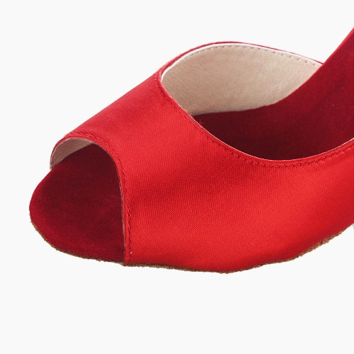 <transcy>Zapatos de baile de tango de salsa latina de satén rojo para mujeres, niñas, zapatos personalizados para damas</transcy>