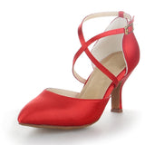 New Modern Red Satin Salsa Dance Woman Girls Simple Style Latin Dance Shoes Soft Bottom Ballroom Dance Shoes