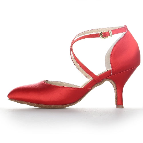 New Modern Red Satin Salsa Dance Woman Girls Simple Style Latin Dance Shoes Soft Bottom Ballroom Dance Shoes