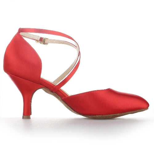 <transcy>Nuevos y modernos zapatos de baile latino de satén rojo para mujer y niñas, zapatos de baile latino de estilo simple, zapatos de baile de salón de fondo suave</transcy>