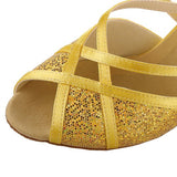 Yellow Satin Women's Latin Ballroom Dance shoes Party Heeled Salsa Dance Shoes Soft Sole