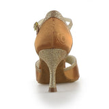 <transcy>Zapatos de baile de salsa de salón de baile latino de satén marrón para mujer</transcy>