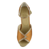 <transcy>Zapatos de baile de salsa de salón de baile latino de satén marrón para mujer</transcy>