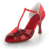 Woman Latin Dance Shoes Red for Girls Sequined High Heel Salsa Bachata Soft Sole Ballroom Dance shoes