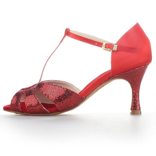 Woman Latin Dance Shoes Red for Girls Sequined High Heel Salsa Bachata Soft Sole Ballroom Dance shoes