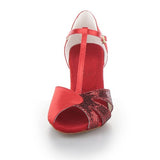 Woman Latin Dance Shoes Red for Girls Sequined High Heel Salsa Bachata Soft Sole Ballroom Dance shoes