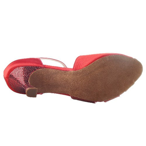 <transcy>Zapatos de baile latino para mujer rojos para niñas con lentejuelas de tacón alto Salsa Bachata zapatos de baile de salón con suela blanda</transcy>