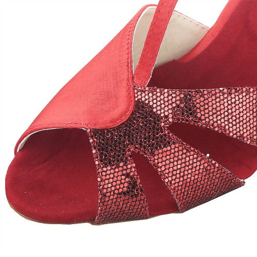 <transcy>Zapatos de baile latino para mujer rojos para niñas con lentejuelas de tacón alto Salsa Bachata zapatos de baile de salón con suela blanda</transcy>