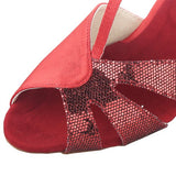 Woman Latin Dance Shoes Red for Girls Sequined High Heel Salsa Bachata Soft Sole Ballroom Dance shoes