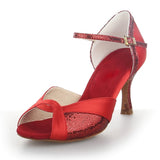 Satin Sequined Latin Ballroom Dance Shoes For Women Girls Red Fashion Salsa Dance Shoes