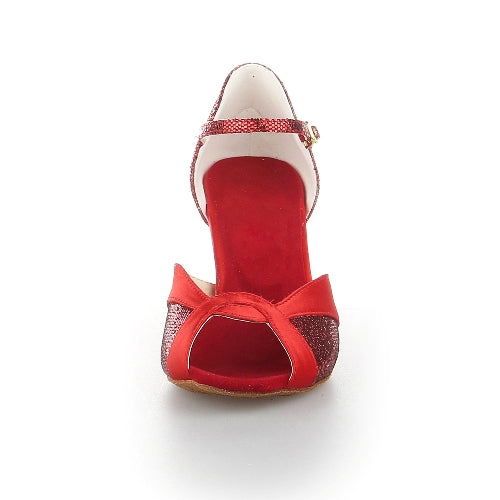 <transcy>Zapatos de baile de salón latino con lentejuelas de satén para mujeres y niñas Zapatos de baile de salsa de moda rojos</transcy>