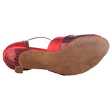 Satin Sequined Latin Ballroom Dance Shoes For Women Girls Red Fashion Salsa Dance Shoes