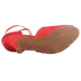 <transcy>Zapatos de baile de salsa de salón de baile latino de satén rojo para mujeres y niñas</transcy>