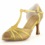 Yellow Sequined Women Ballroom Latin Dance Shoes High Quality