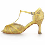 Yellow Sequined Women Ballroom Latin Dance Shoes High Quality