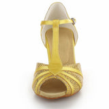 Yellow Sequined Women Ballroom Latin Dance Shoes High Quality