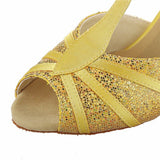 Yellow Sequined Women Ballroom Latin Dance Shoes High Quality