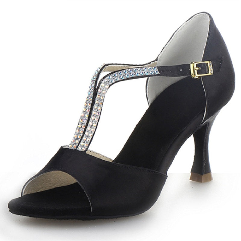 Black Satin Shoes For Women Professional Latin Ballroom Salsa Dance Shoes Plus Size Customized Heel