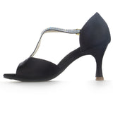 Black Satin Shoes For Women Professional Latin Ballroom Salsa Dance Shoes Plus Size Customized Heel