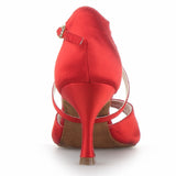 Satin Rhinestone Women Latin Ballroom Salsa Dance Shoes Red Yellow Heeled Sandals