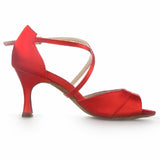 Satin Rhinestone Women Latin Ballroom Salsa Dance Shoes Red Yellow Heeled Sandals