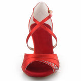 Satin Rhinestone Women Latin Ballroom Salsa Dance Shoes Red Yellow Heeled Sandals