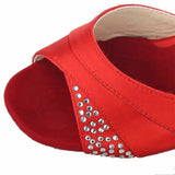 Satin Rhinestone Women Latin Ballroom Salsa Dance Shoes Red Yellow Heeled Sandals