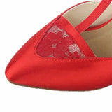 Red Satin Ballrooom Modern Dance Shoes Closed Toe Soft Suede Sole Latin Salsa Tango Dance Shoes