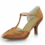 Brown Satin Modern Dance Shoes High Quality Women Latin Ballroom Salsa Dance Shoes