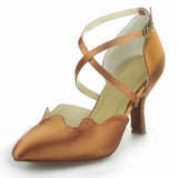 Brown Satin Women Modern Dance Shoes High Quality Customized Heeled Latin Ballroom Salsa Dance Shoes
