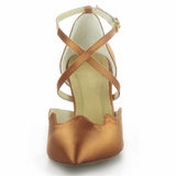 Brown Satin Women Modern Dance Shoes High Quality Customized Heeled Latin Ballroom Salsa Dance Shoes