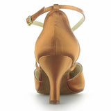 Brown Satin Women Latin Ballroom Salsa Modern Dance Shoes Cross Strap High Quality Dance Shoes