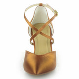 Brown Satin Women Latin Ballroom Salsa Modern Dance Shoes Cross Strap High Quality Dance Shoes