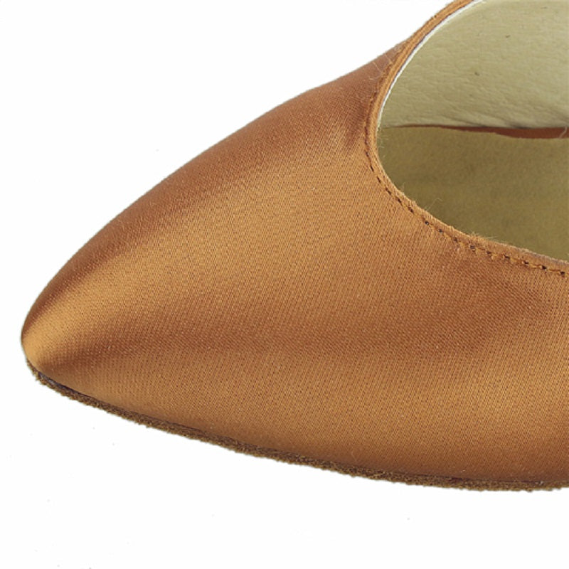 <transcy>Zapatos de baile modernos de Salsa de salón latino de satén marrón para mujer, zapatos de baile de alta calidad con correa cruzada</transcy>