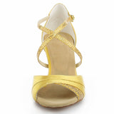 Satin Rhinestone Women Latin Ballroom Salsa Dance Shoes Red Yellow Heeled Sandals