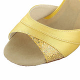Satin Rhinestone Women Latin Ballroom Salsa Dance Shoes Red Yellow Heeled Sandals