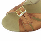 Brown Satin Latin Ballroom Salsa Dance Shoes High Quality Customized Heeled Buckle Dancing Shoes